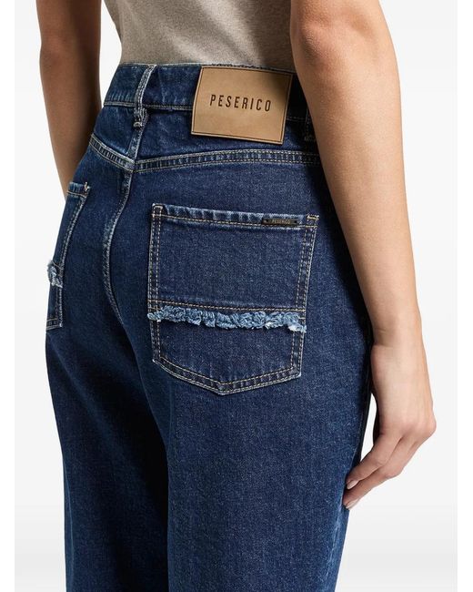 Peserico Blue Frayed-Detail Jeans