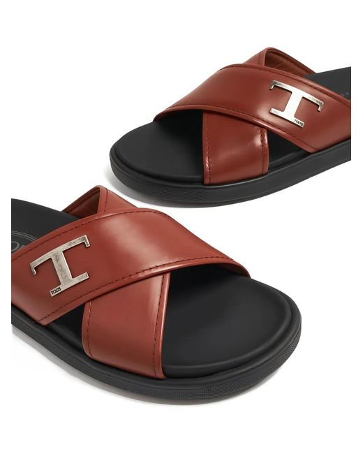 Tod's Red Timeless Leather Sandals for men