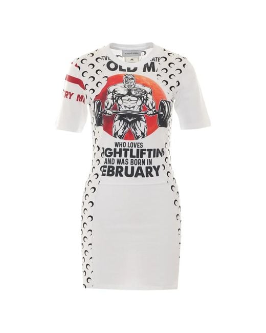 MARINE SERRE White Moon-Pattern Crew Neck Mini Dress