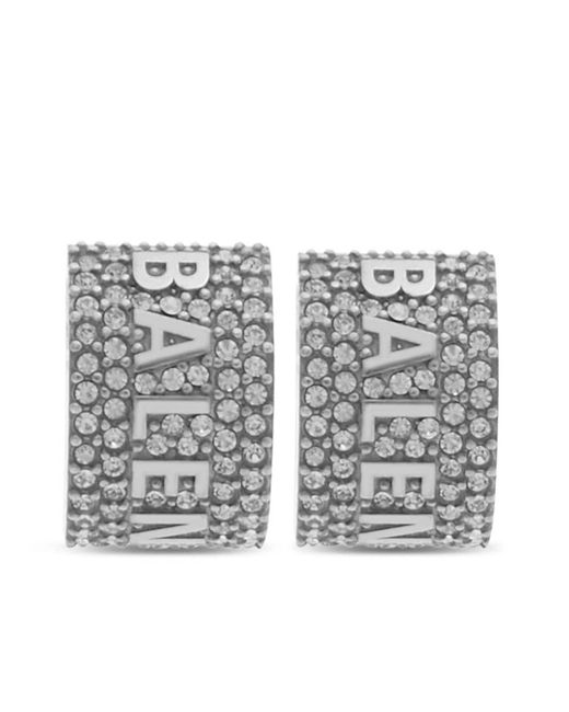 Balenciaga Gray Logo-embossed Embellished Hoop Earrings