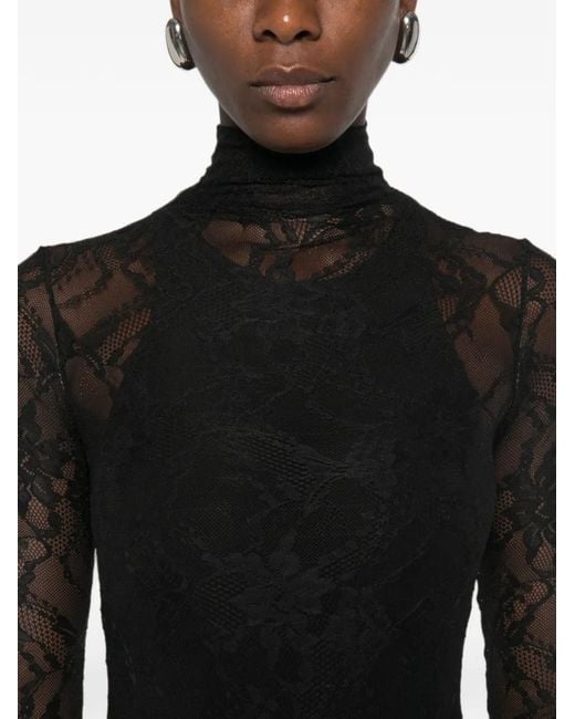 ANDAMANE Black Ziggy Lace-Patterned High-Neck Bodysuit