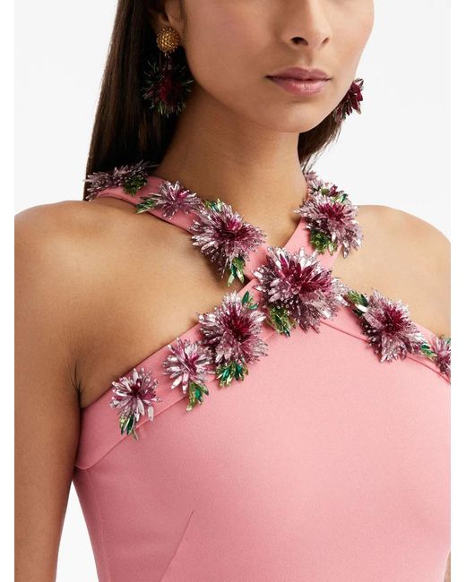 Oscar de la Renta Pink Dahlia Embellished Gown