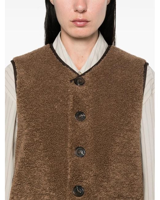 Soeur Brown V-Neck Faux-Shearling Vest