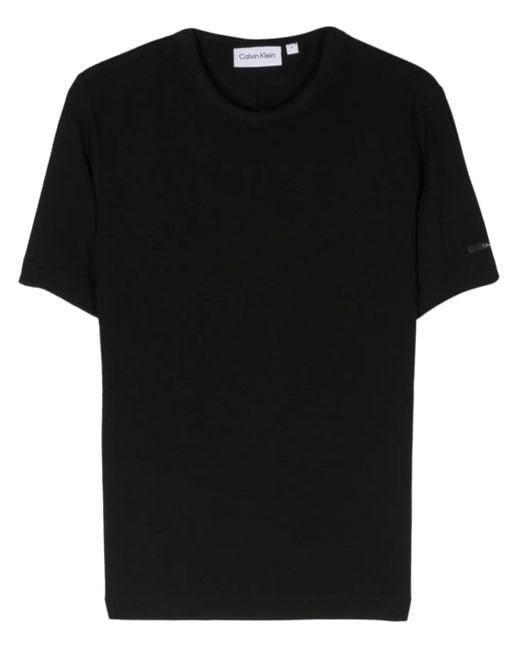 Calvin Klein Black Logo-Patch Fine-Ribbed T-Shirt