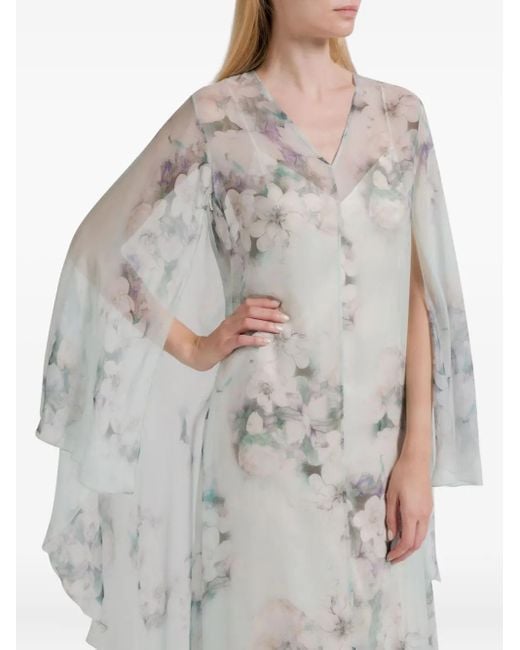 Alberta Ferretti フローラル ケープマキシドレス Gray