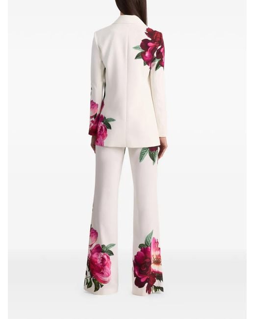 Alice + Olivia White Denny Boyfriend Notch-Collar Floral Blazer
