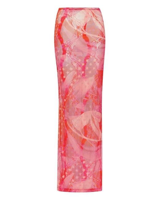 Donde Esteban Pink Toronja Mesh Maxi Skirt