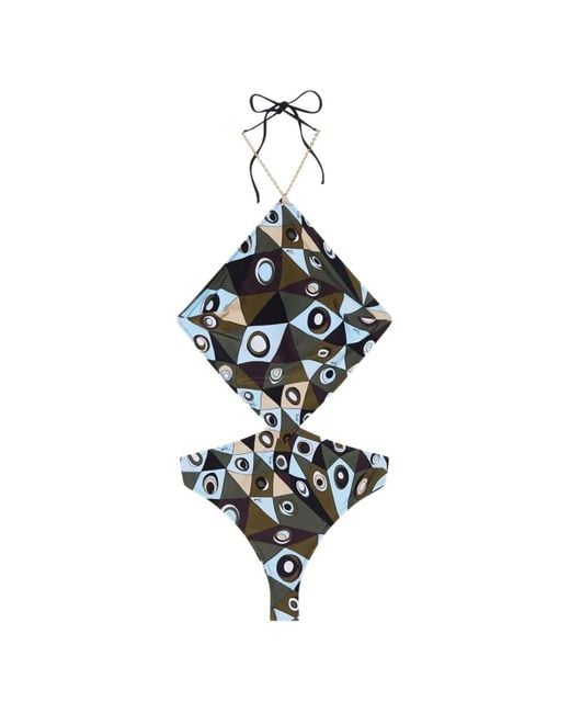 Emilio Pucci White Occhi-Print Trikini