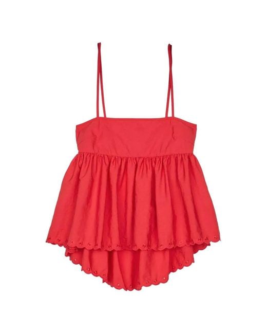 CECILIE BAHNSEN Red Selena Broderie-Anglaise Sleeveless Blouse