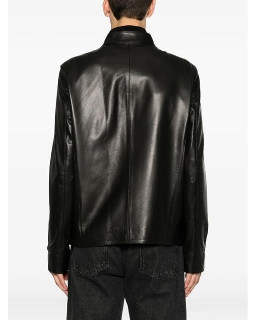 SERGIO MORETTI FIRENZE Black Zip-Up Leather Jacket for men