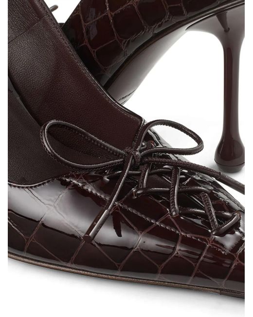 Jimmy Choo 95 Mm Scarlett Leren Pumps Met Krokodillen-Reliëf En Strik in het Brown