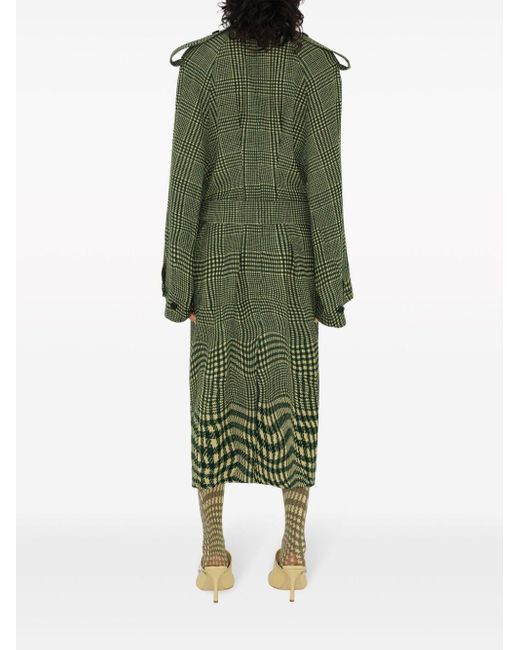 Burberry Green Houndstooth Wool Coat