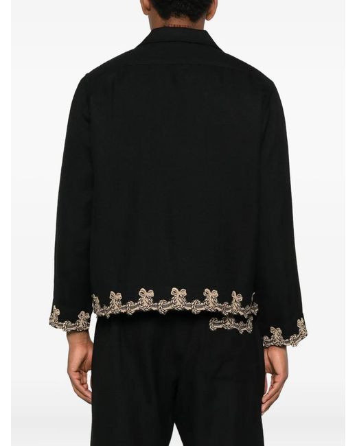 Bode Black Embroidered-Pocket Wool Overshirt for men