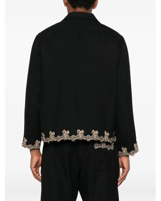 Bode Black Embroidered-Pocket Wool Overshirt for men