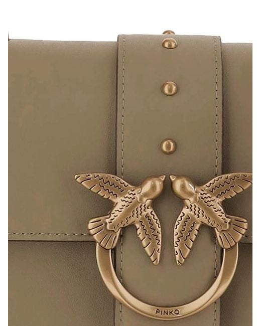 Pinko Brown Mini Love One Leather Shoulder Bag