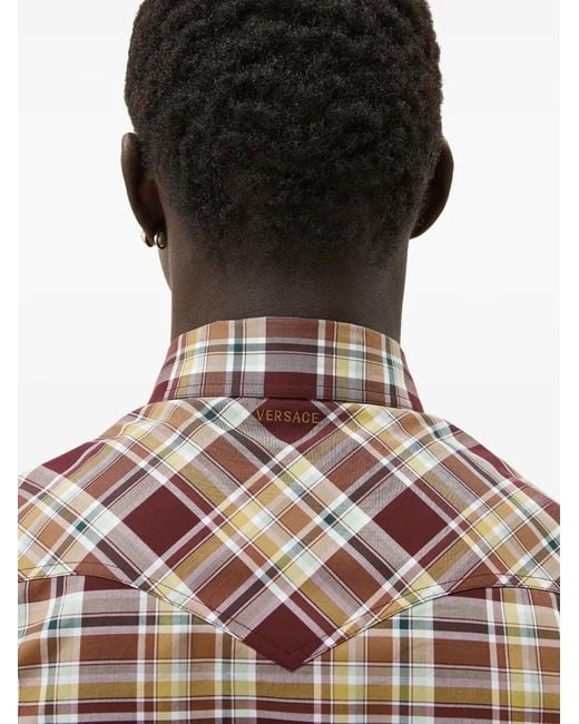 Versace Brown Checked Cotton-Poplin Slim Shirt for men