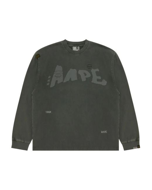 Aape By A Bathing Ape Green Aape-Logo Long-Sleeve T-Shirt for men