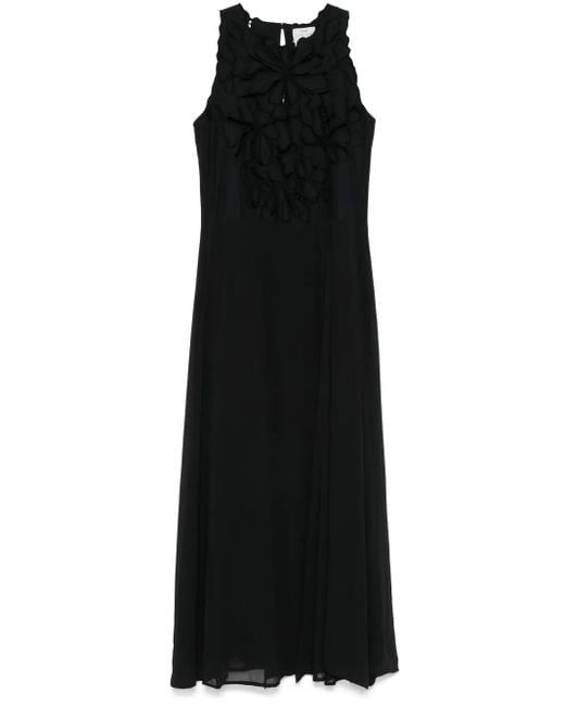 Forte Forte Midi-Jurk Met Geborduurde Bloemen in het Black