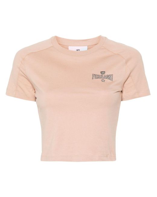 Chiara Ferragni Pink Cropped-T-Shirt mit Eyelike-Motiv
