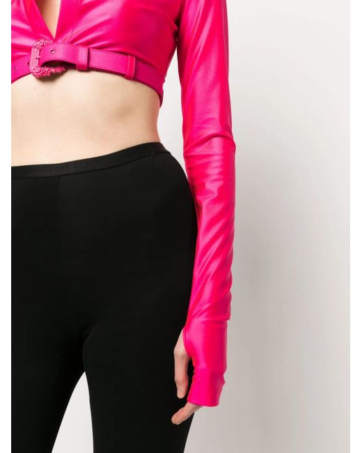 Versace Jeans Couture Pink Baroque-Buckle Crop Shirt
