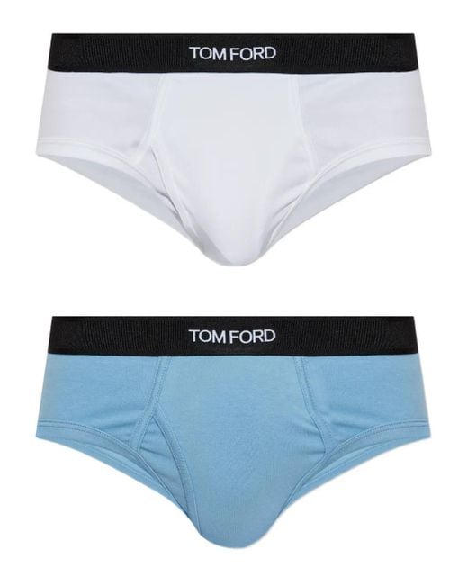 Tom Ford Blue Logo-Waistband Briefs (Pack Of Two) for men
