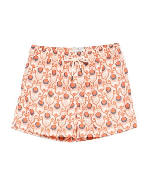 Peninsula Pink Geometric-Print Swim Shorts for men