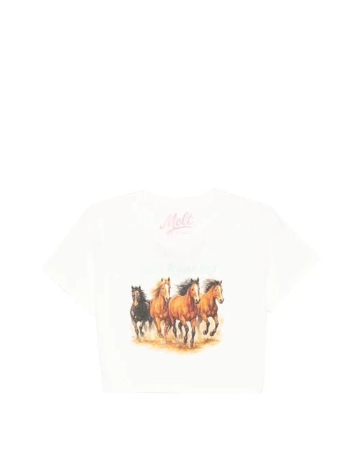 Melt White Horse-Print Cropped T-Shirt