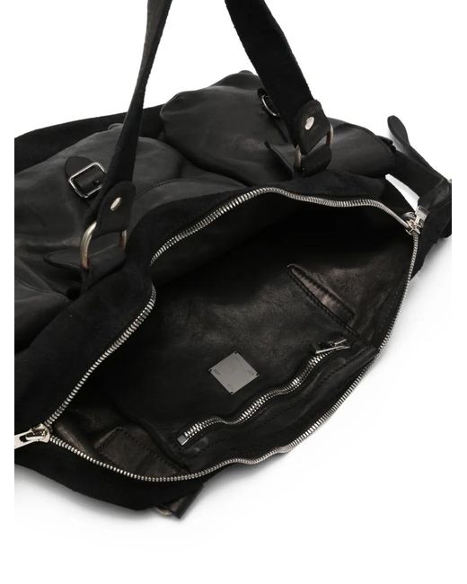 Guidi Black Cargo-Pocket Suede Tote Bag