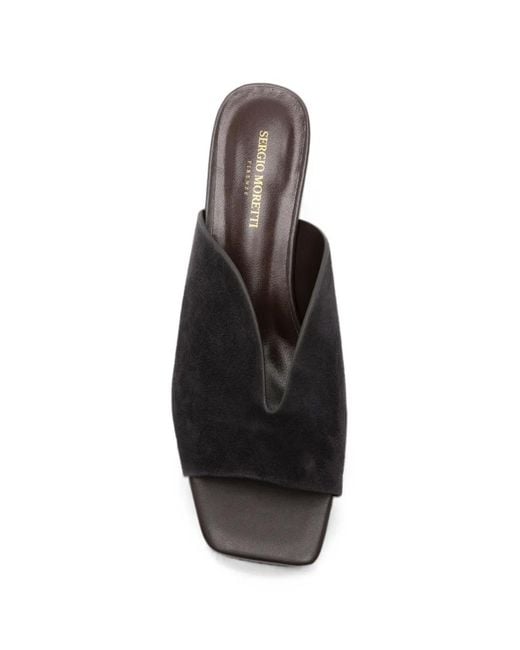 SERGIO MORETTI FIRENZE Black Suede Square-Toe Sandals