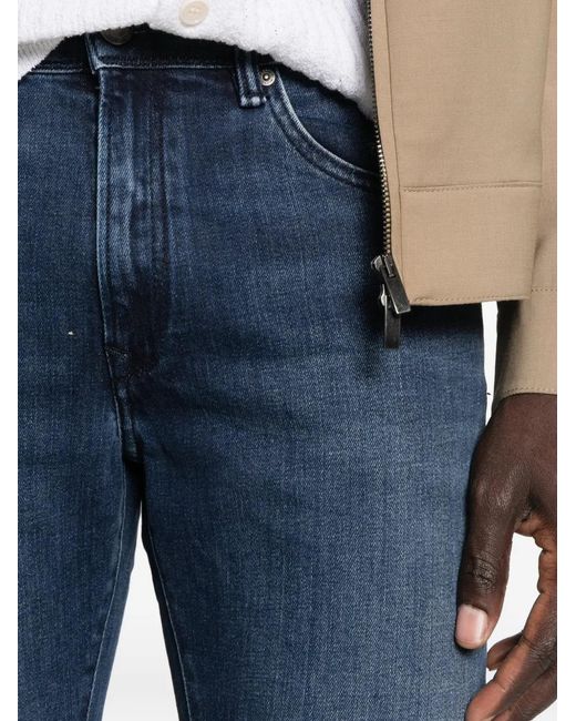 Hackett Blue Belt-Loop Logo-Patch Jeans for men