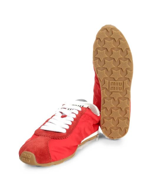 Miu Miu Red Plume Panelled Sneakers