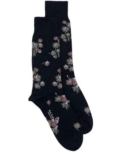 Paul Smith Blue Floral-intarsia Ankle Socks for men