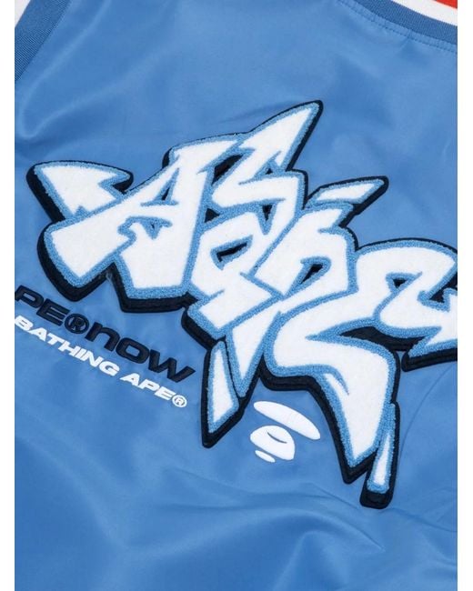 Aape By A Bathing Ape Blue Moonface Patch Jersey Baseball Jacket for men