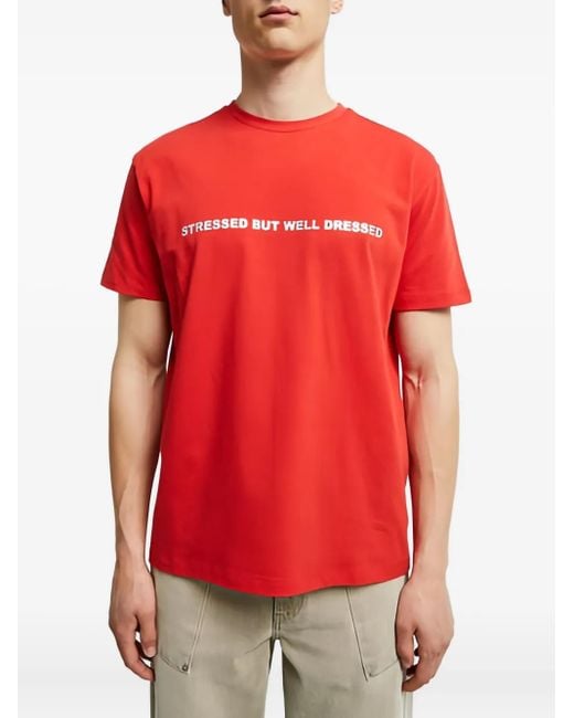 Paloma Wool Red Slogan-Print Organic-Cotton T-Shirt for men