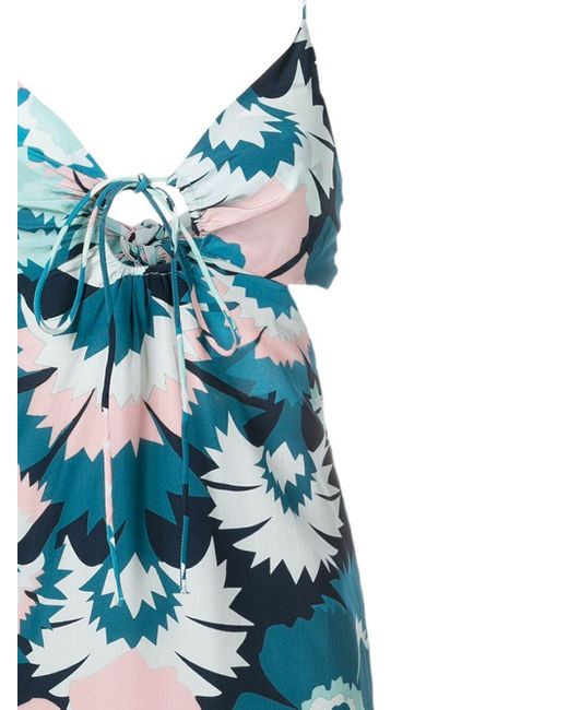Adriana Degreas Blue Floral-print Silk Dress