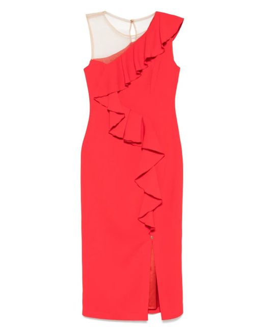 Nissa Red Ruffled Midi Dress