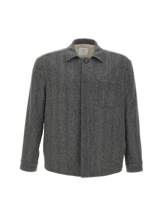 Eleventy Gray Herringbone-Pattern Wool-Blend Shirt Jacket for men