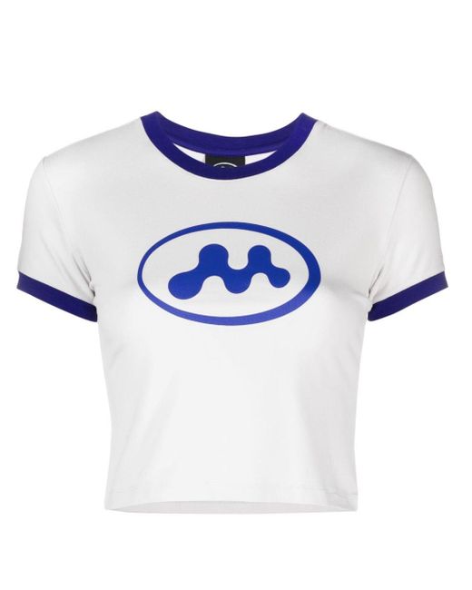 Mowalola Blue Cropped-T-Shirt mit Logo-Print