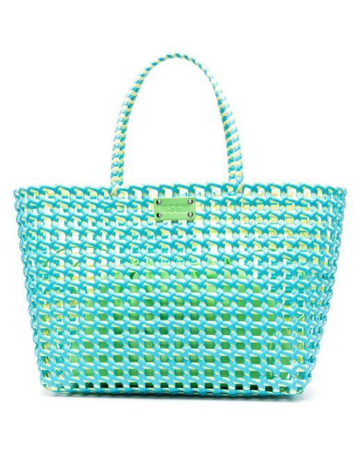 MSGM Blue Large Woven Logo-patch Tote Bag