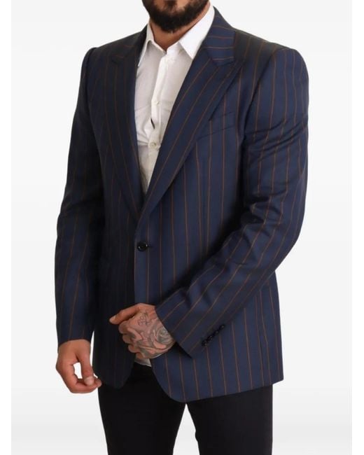 Dolce & Gabbana Blue Pinstripe Single-Breasted Blazer for men