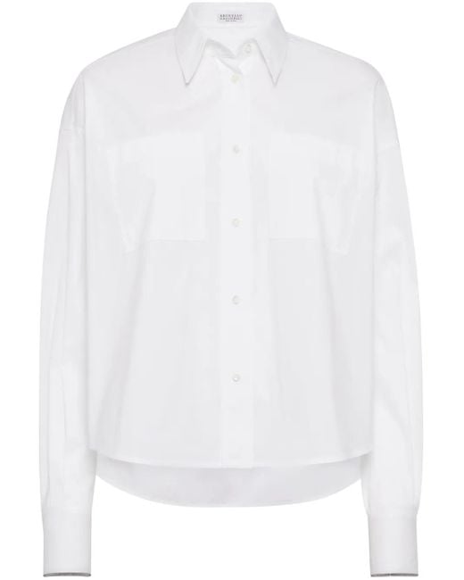 Brunello Cucinelli White Stretch Cotton Poplin Shirt With 'Shiny' Cuffs