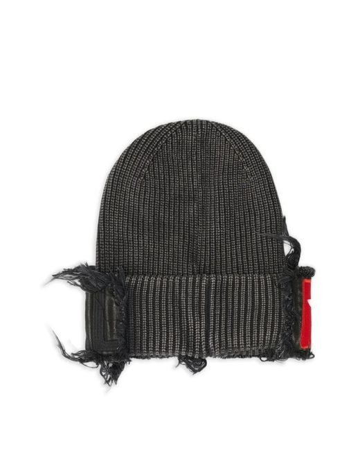 DIESEL Red Logo-Patch Frayed Beanie Hat