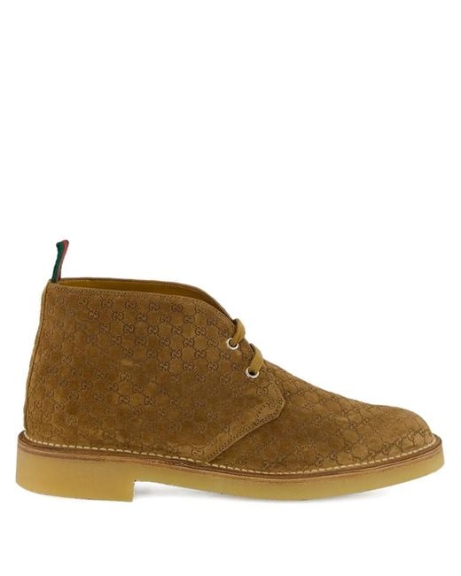 Gucci Brown Gg Monogram Suede Boots for men