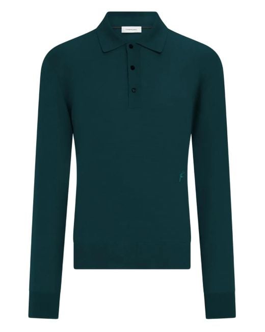 Ferragamo Langärmeliges Woll-Poloshirt in Green für Herren