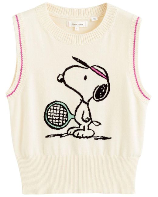 Chinti & Parker Natural Snoopy Tennis Intarsia-knit Knitted Vest