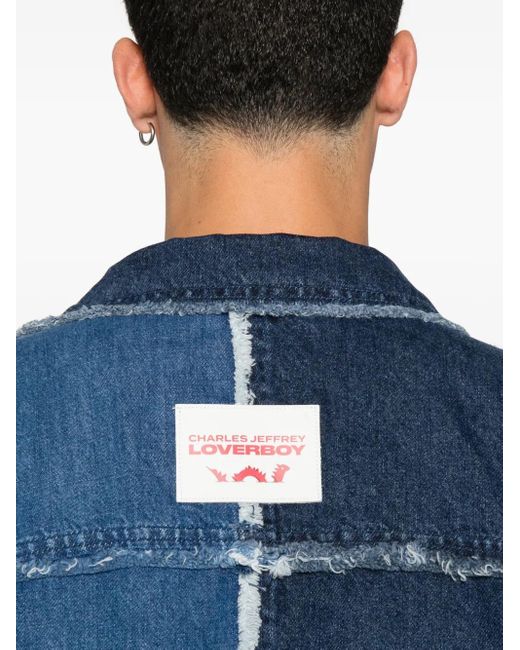 Charles Jeffrey Denim Jack Met Patchwork En Franje in het Blue
