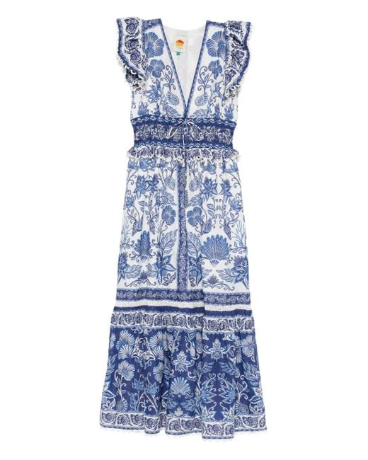 Farm Rio Blue Shell Garden Maxi Dress