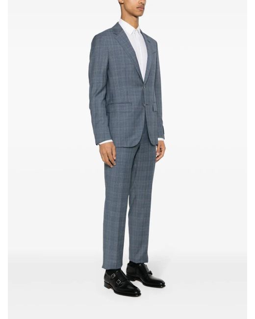 Zegna Blue Checked Single-Breasted Suit for men