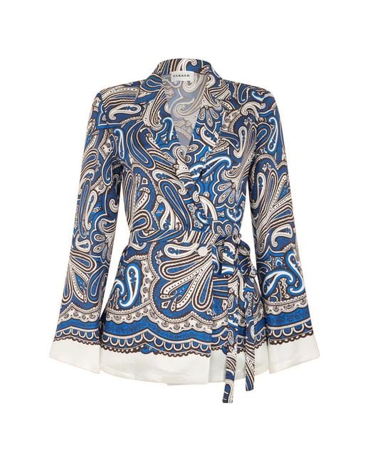 P.A.R.O.S.H. Blue Paisley-Print Tie-Waist Blazer
