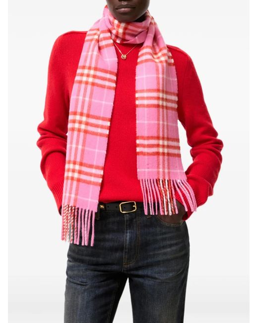 Burberry Pink Narrow Check Cashmere Scarf
